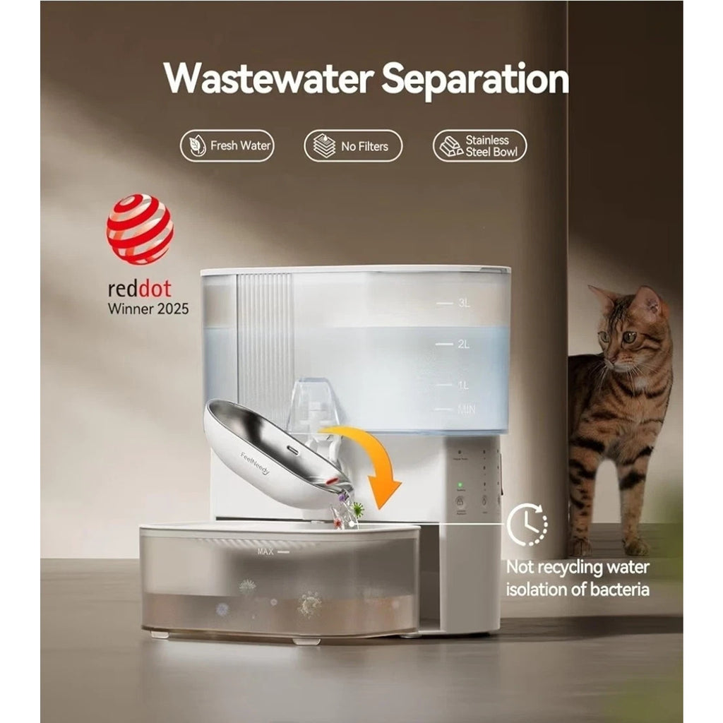 CleanFlip 3.5L Wireless Cat Water Fountain - No Filters, Wastewater Separation