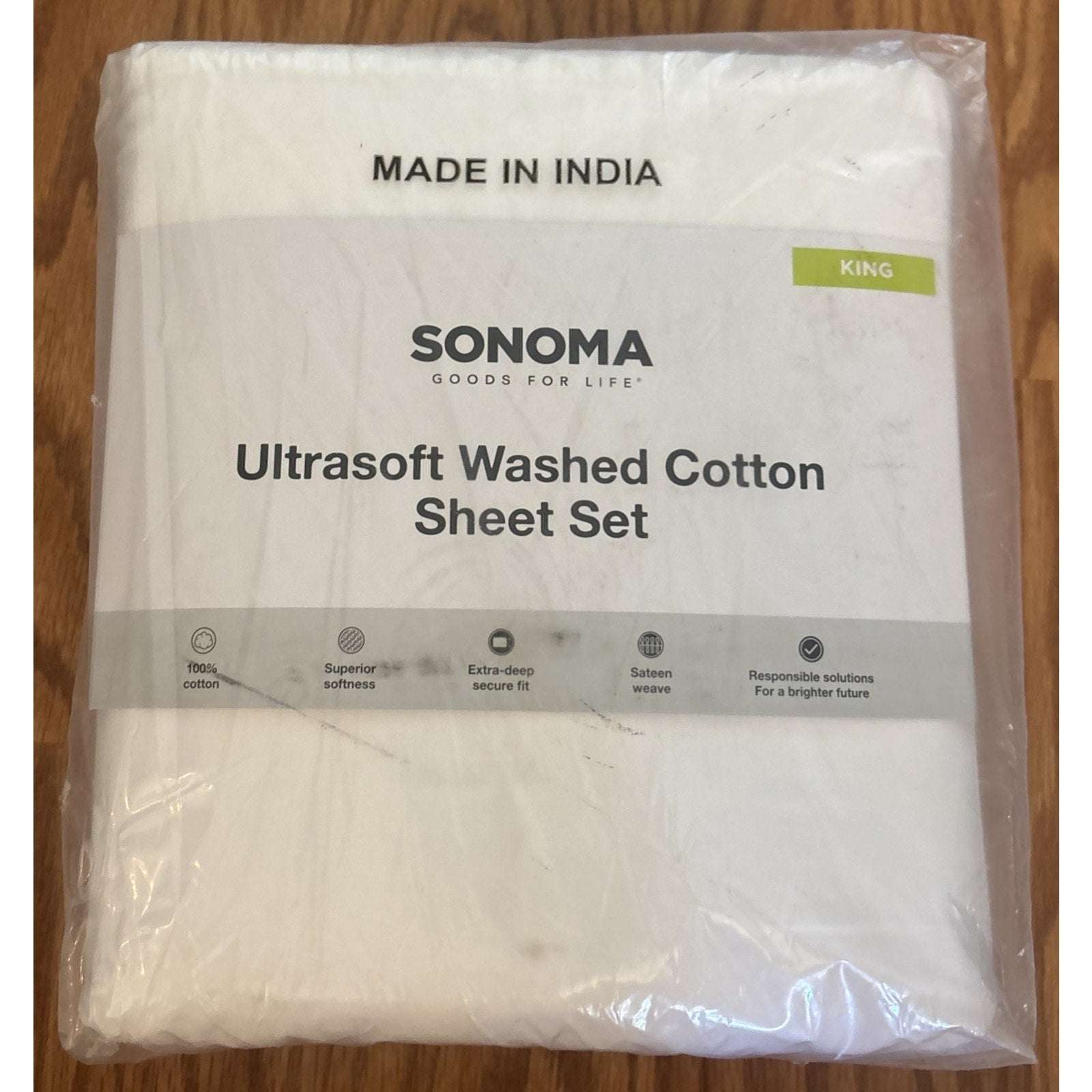 Sonoma Goods For Life Ultrasoft Washed Cotton 4PC White King Size Sheet Set