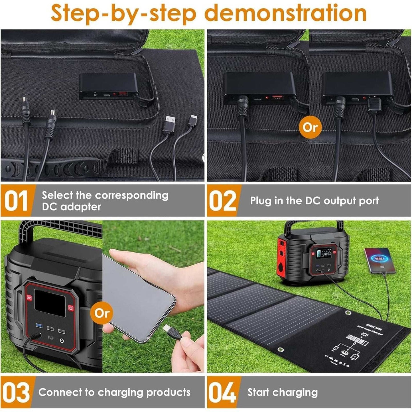 OGORI Portable Foldable High Efficiency 50W Solar Panel Smart Charger Waterproof