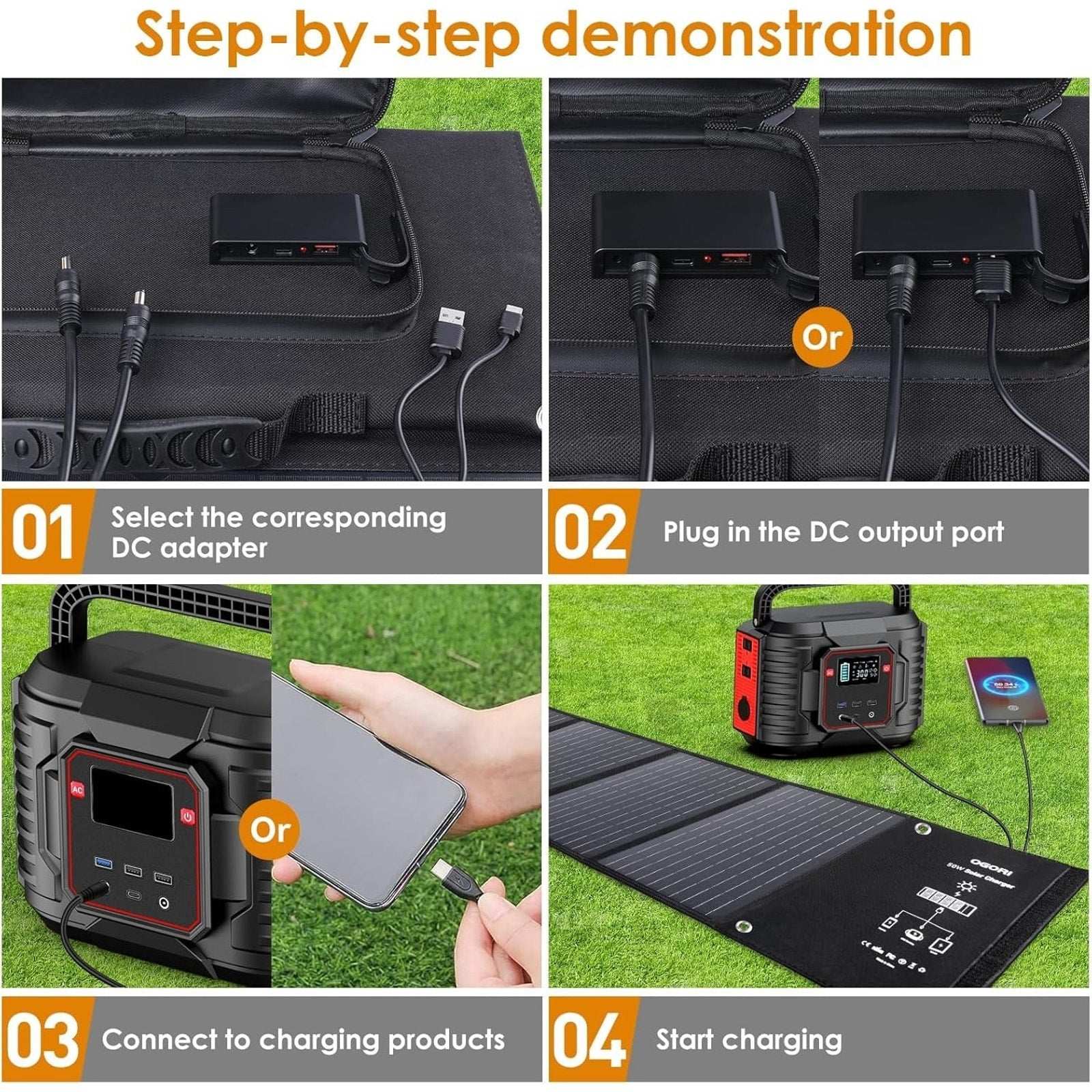 OGORI Portable Foldable High Efficiency 50W Solar Panel Smart Charger Waterproof