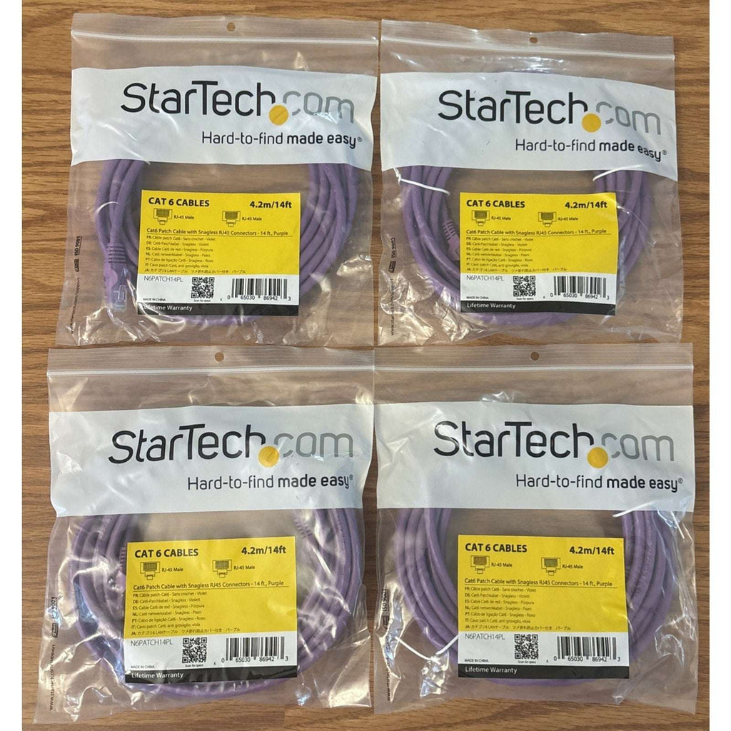 4 Pack StarTech Cat6 Ethernet Network Patch Cable 14ft RJ45 Snagless N6PATCH14PL
