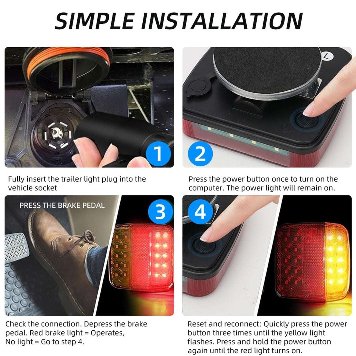2x LED Magnetic Wireless Trailer Tail Light Tail Brake Turn Signal US Plug 7-Pin