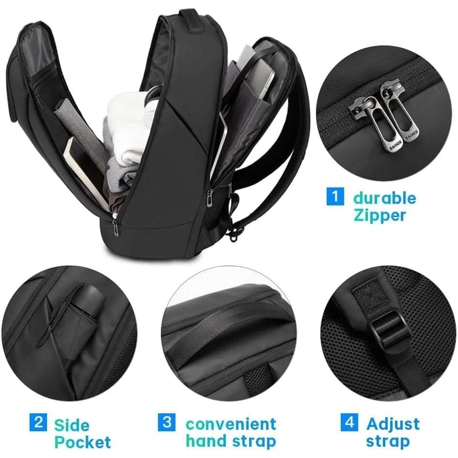 BANGE Business Commute Backpack Black fits 15.6” Laptop, Waterproof, Travel Pack
