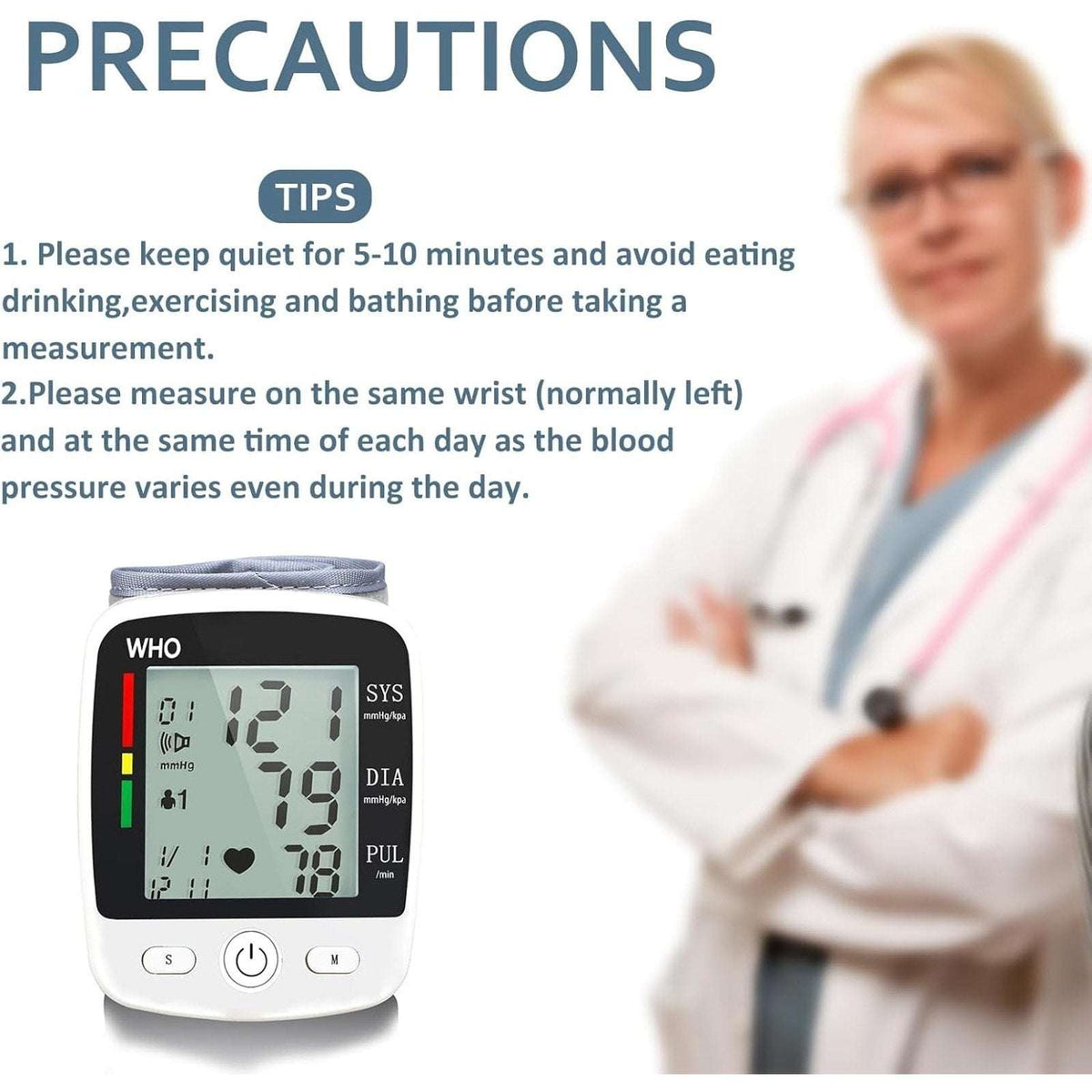 Wrist Blood Pressure Monitor Automatic BP Machine Cuff LED Heart Rate W/ Voice