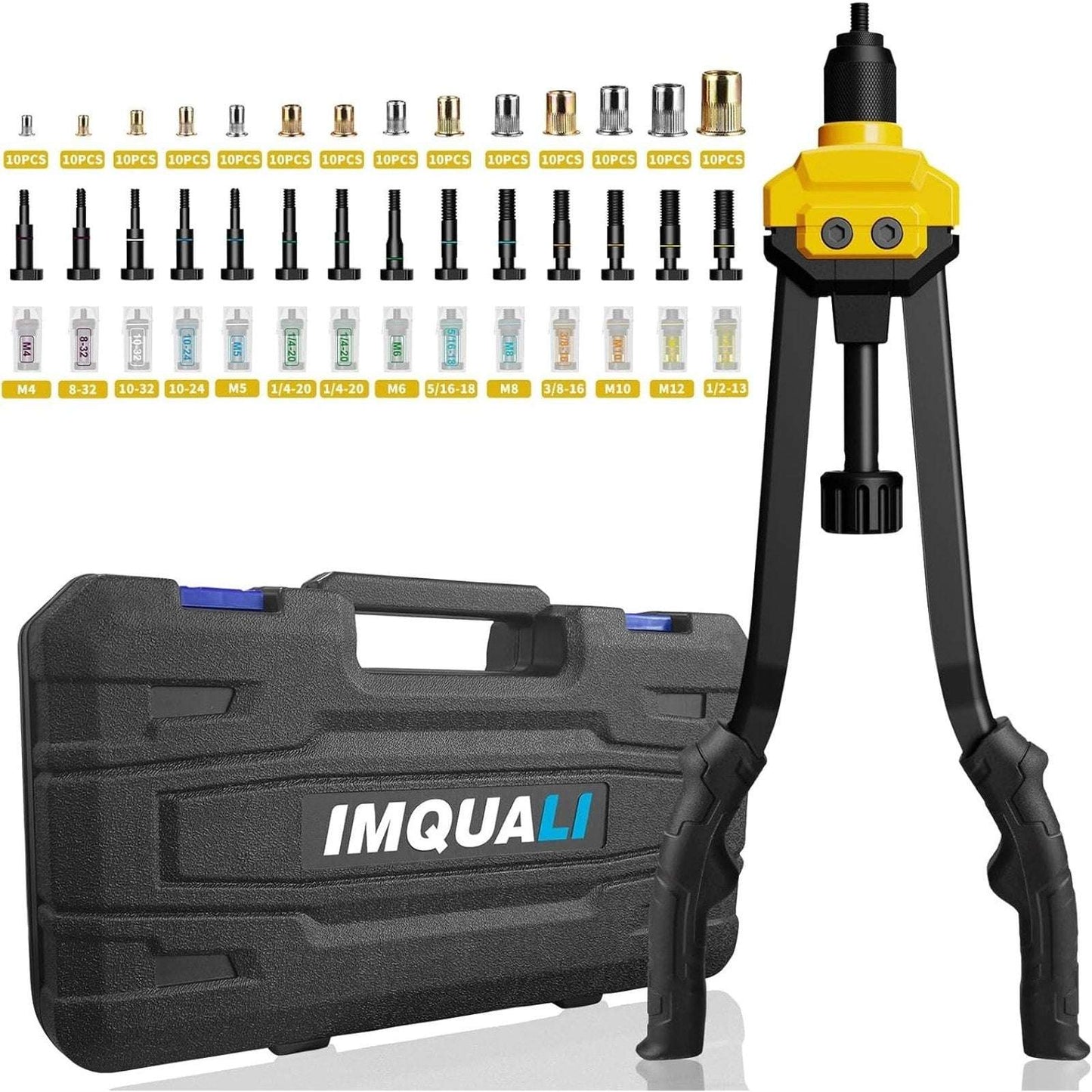 IMQUALI 16" Hand Rivet Nut Tool Kit 14 Metric & SAE Mandrels & Nut Set with Case