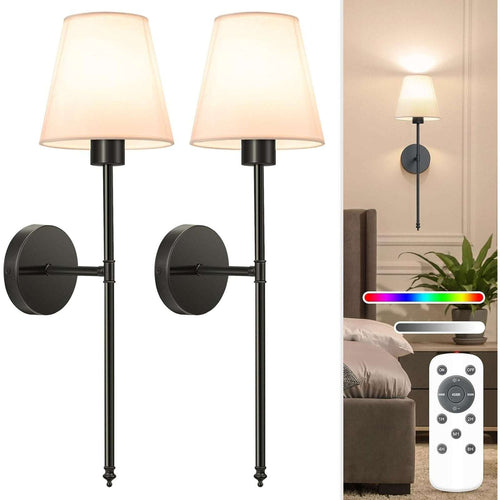 (2) Battery Operated Dimmable Wall Sconce Rechargeable Wall Lights RGB w/ Remote