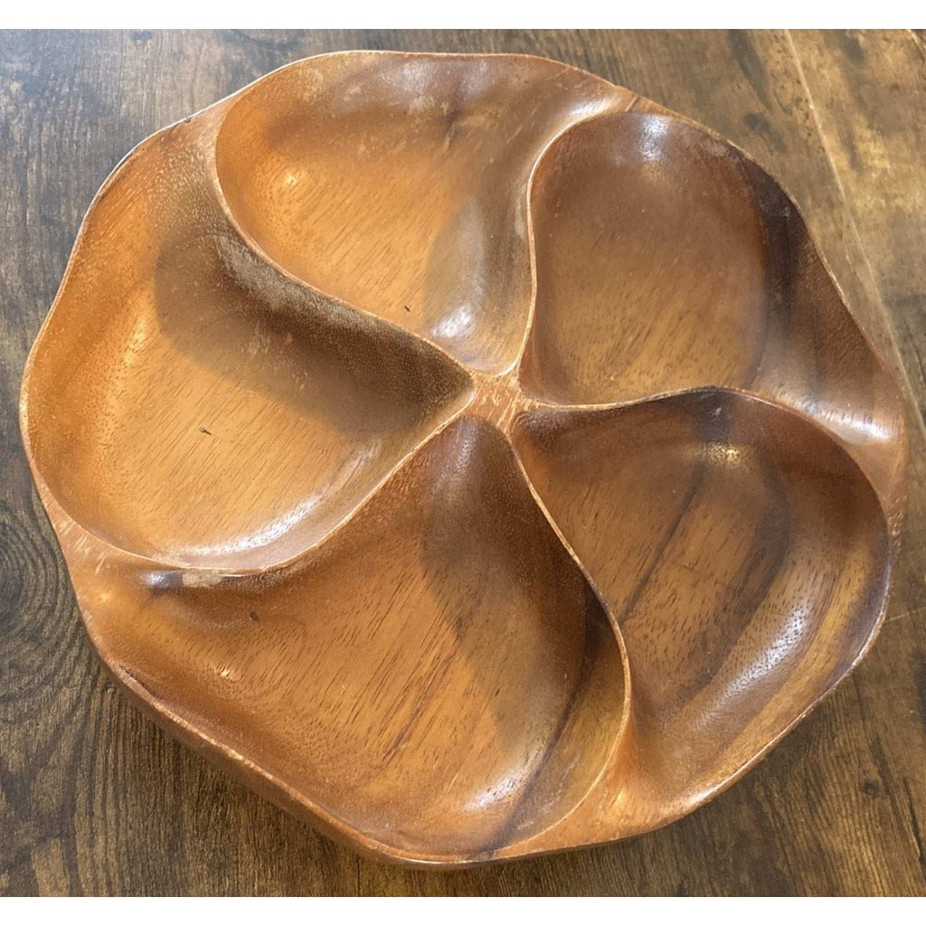 Vintage MCM Monkey Pod Wood Rotating Lazy Susan Party Serving Bowl Tray Dish