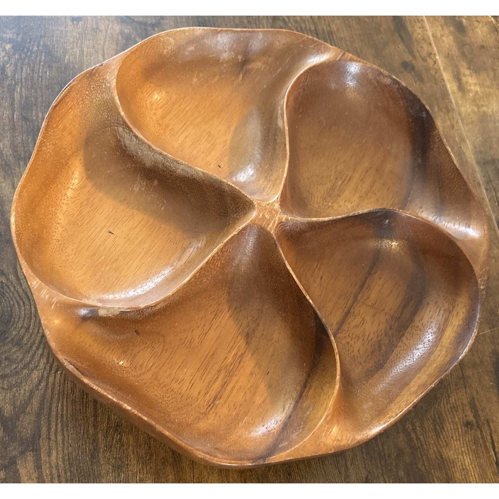 Vintage MCM Monkey Pod Wood Rotating Lazy Susan Party Serving Bowl Tray Dish