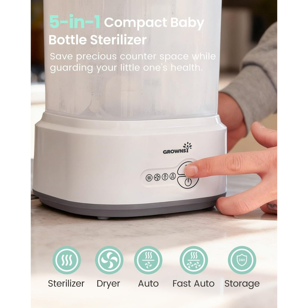 Grownsy Bottle Sterilizer and Dryer Model LS-BE916, Compact Electric Steam Baby