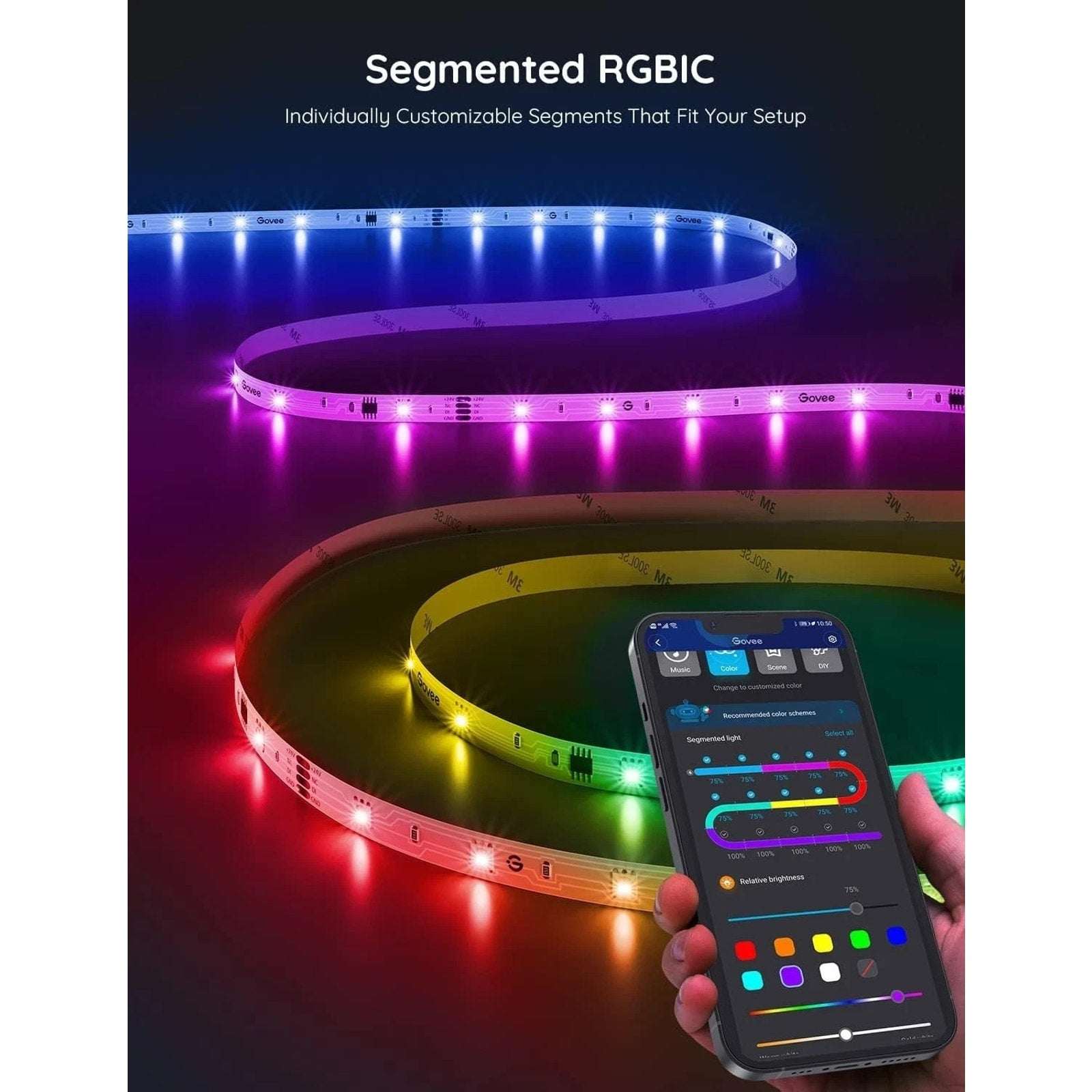 Govee RGBIC LED Strip Lights Smart Bluetooth 16.4' Segmented Control, DIY, Music