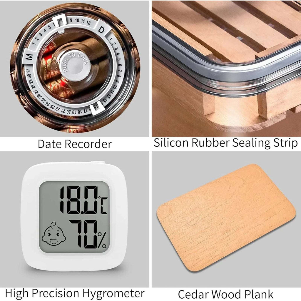 100 Cigar Humidor Clear Acrylic Spanish Cedar Shelf Age Dial Digital Hygrometer