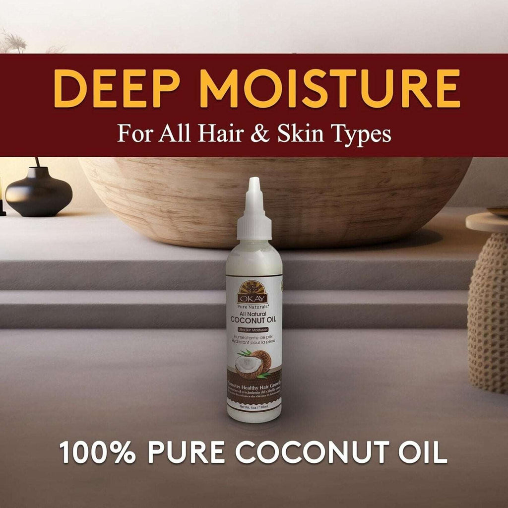 OKAY Pure Naturals 100% Coconut Oil For Hair & Skin w/ Tip Cap Bottle 2-Pack