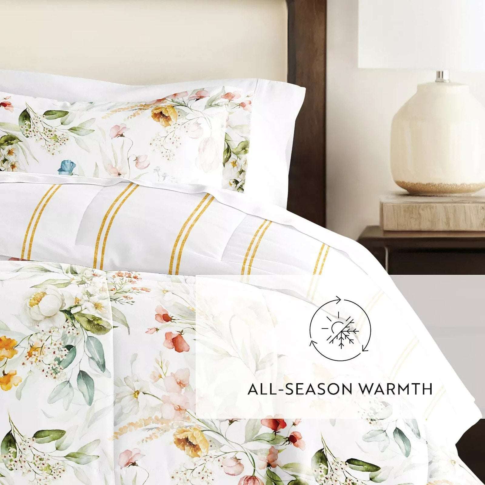 Chintz Floral Stripe Reversible All Season Down-Alternative Queen Comforter Set