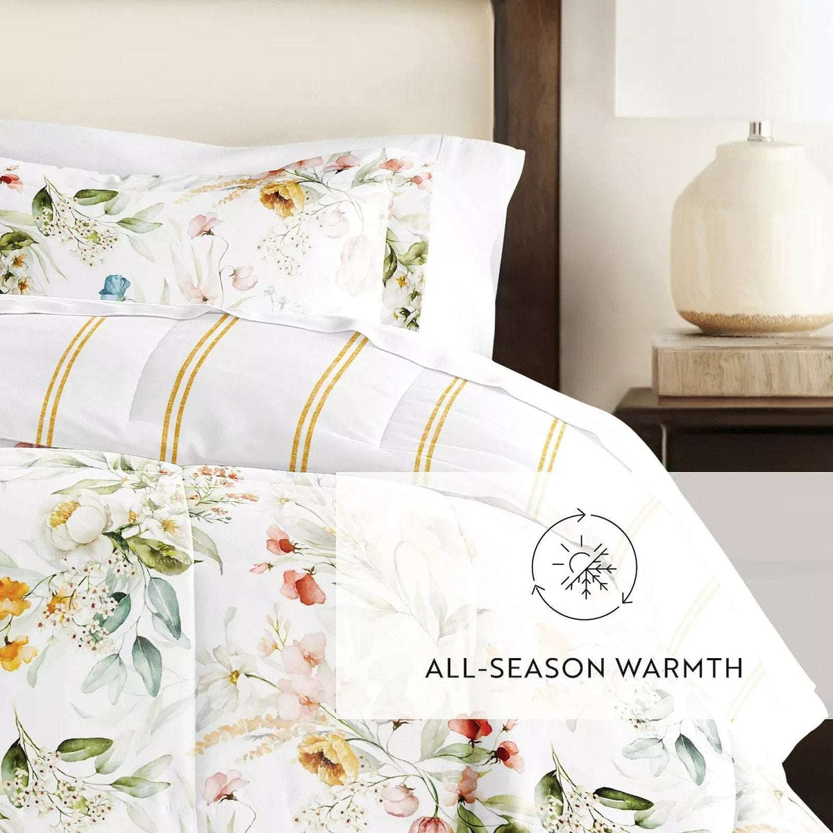 Chintz Floral Stripe Reversible All Season Down-Alternative Queen Comforter Set