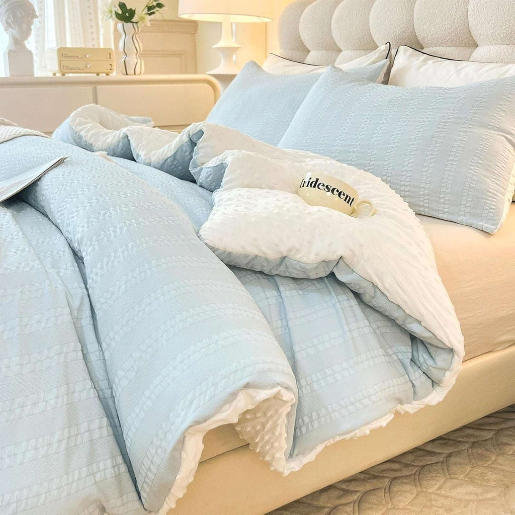 tohrisa Boho Comforter Set Full Size Blue Seersucker 3PC All Season Bedding
