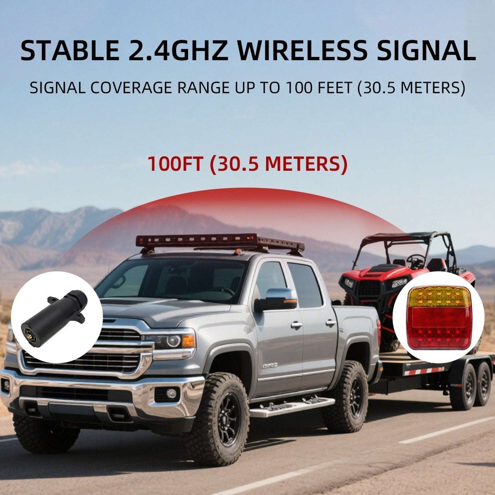2x LED Magnetic Wireless Trailer Tail Light Tail Brake Turn Signal US Plug 7-Pin