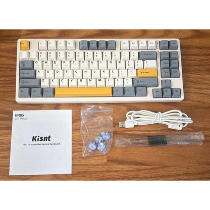 Kisnt Wireless Mechanical Keyboard, Gasket Mounted, Creamy Sound, RGB, Retro Bei