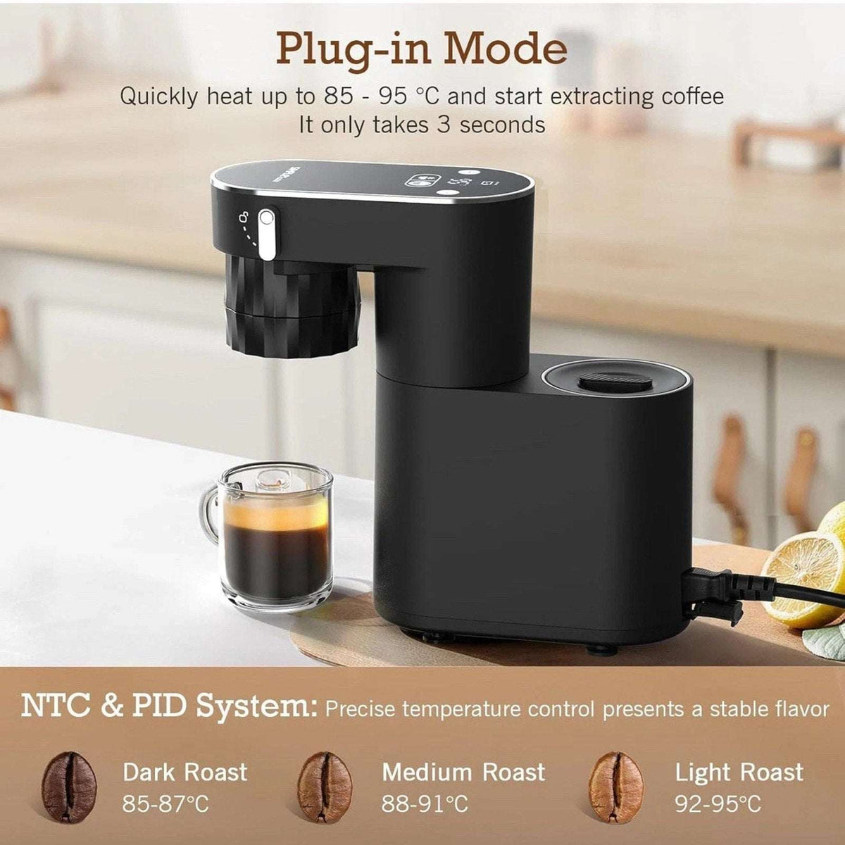 20-Bar Espresso Machine Hot & Iced Coffee Maker w Smart Touch, Dual Power Option