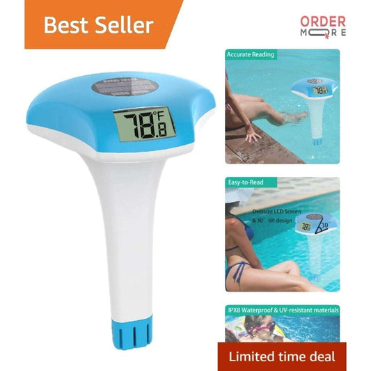 Digital Pool Thermometer Waterproof Solar-Powered Floating Large LCD Display
