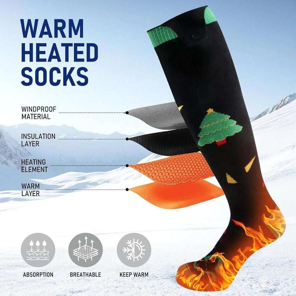 Electric Heated Christmas Socks w/ Rechargeable 5000mAh Battery & 4 Temp Levels