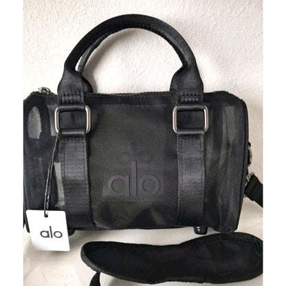 Alo Yoga Mini Sheer Duffle Bag Black Mesh Tote Lightweight Gym Travel Handbag