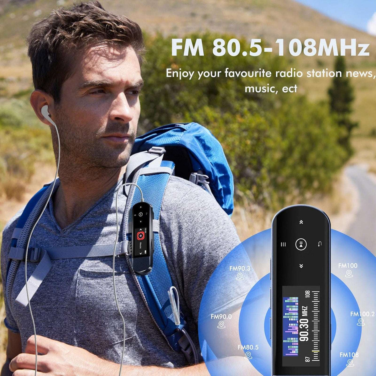 RUIZU 64GB USB-C MP3 Player Bluetooth 5.3, FM Radio & Clip Portable Music Player