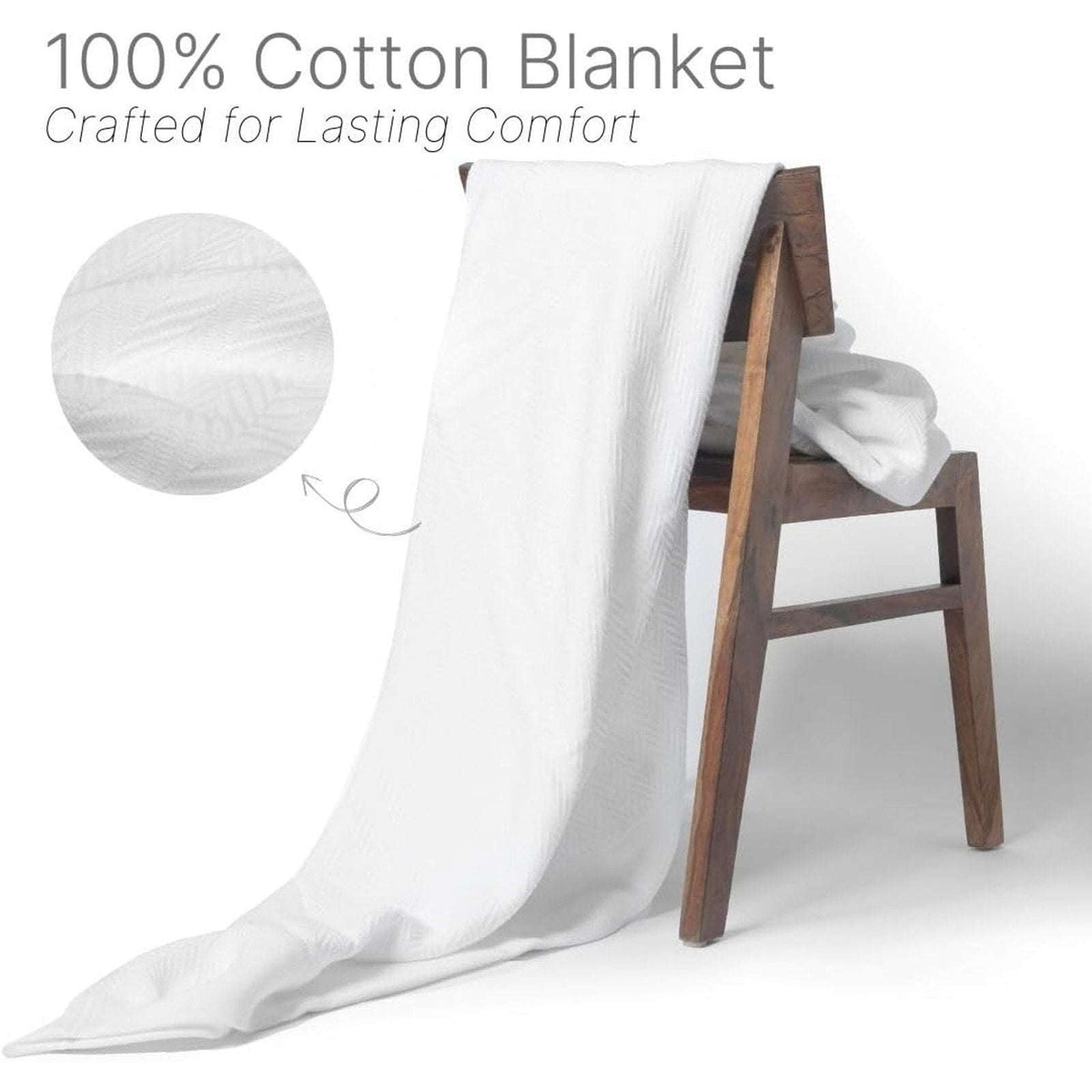 100% Pure Cotton Luxury King Size 108"X90" White Herringbone Blanket MadeinIndia