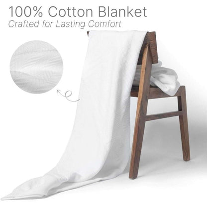 100% Pure Cotton Luxury King Size 108"X90" White Herringbone Blanket MadeinIndia