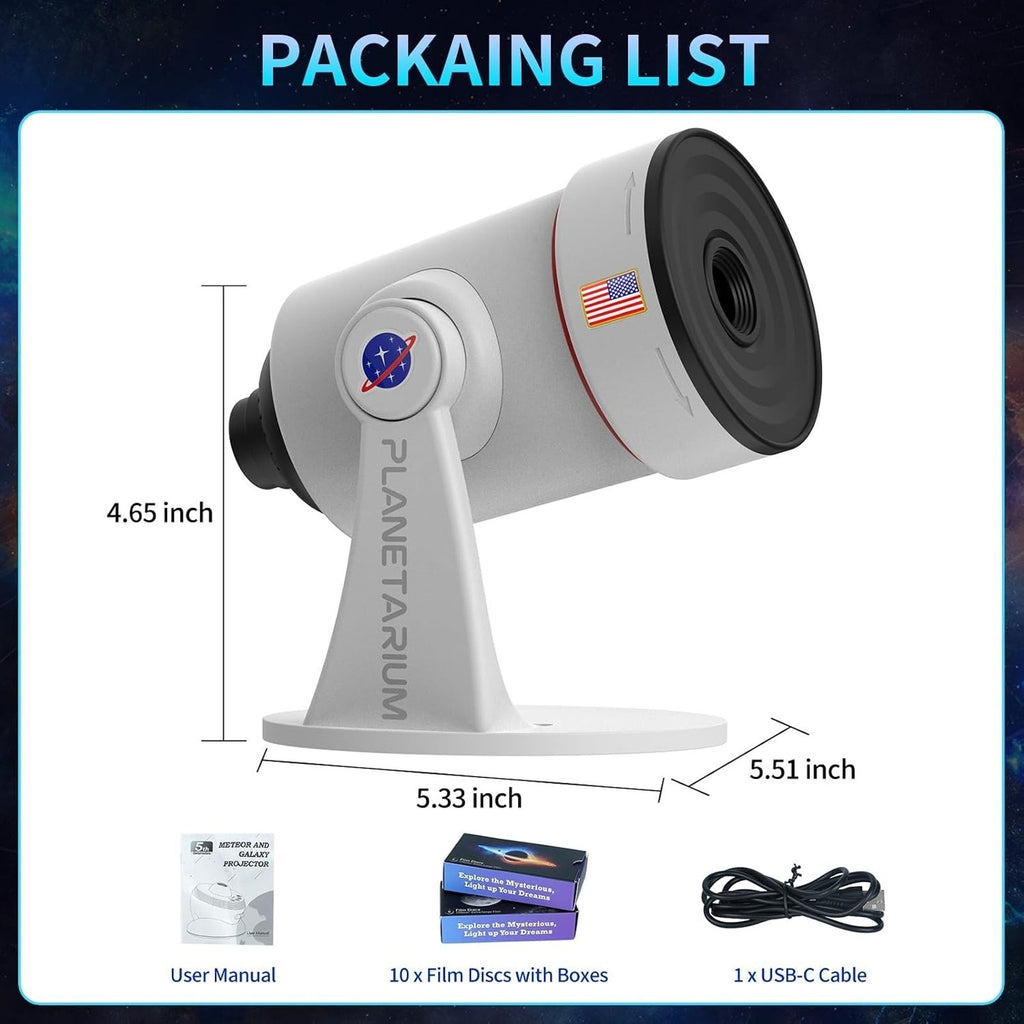 4K HD Galaxy Star Projector with 10 Slides, 360° Rotation, Timer & 8 LED Colors