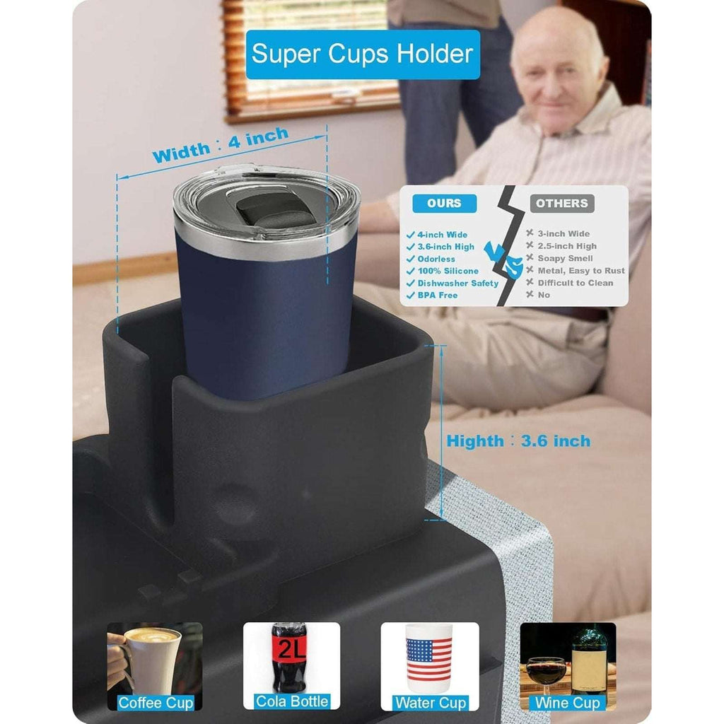 Silicone Couch Armrest Organizer Cup Holder Non-Slip Sofa Remote Phone Tray Black