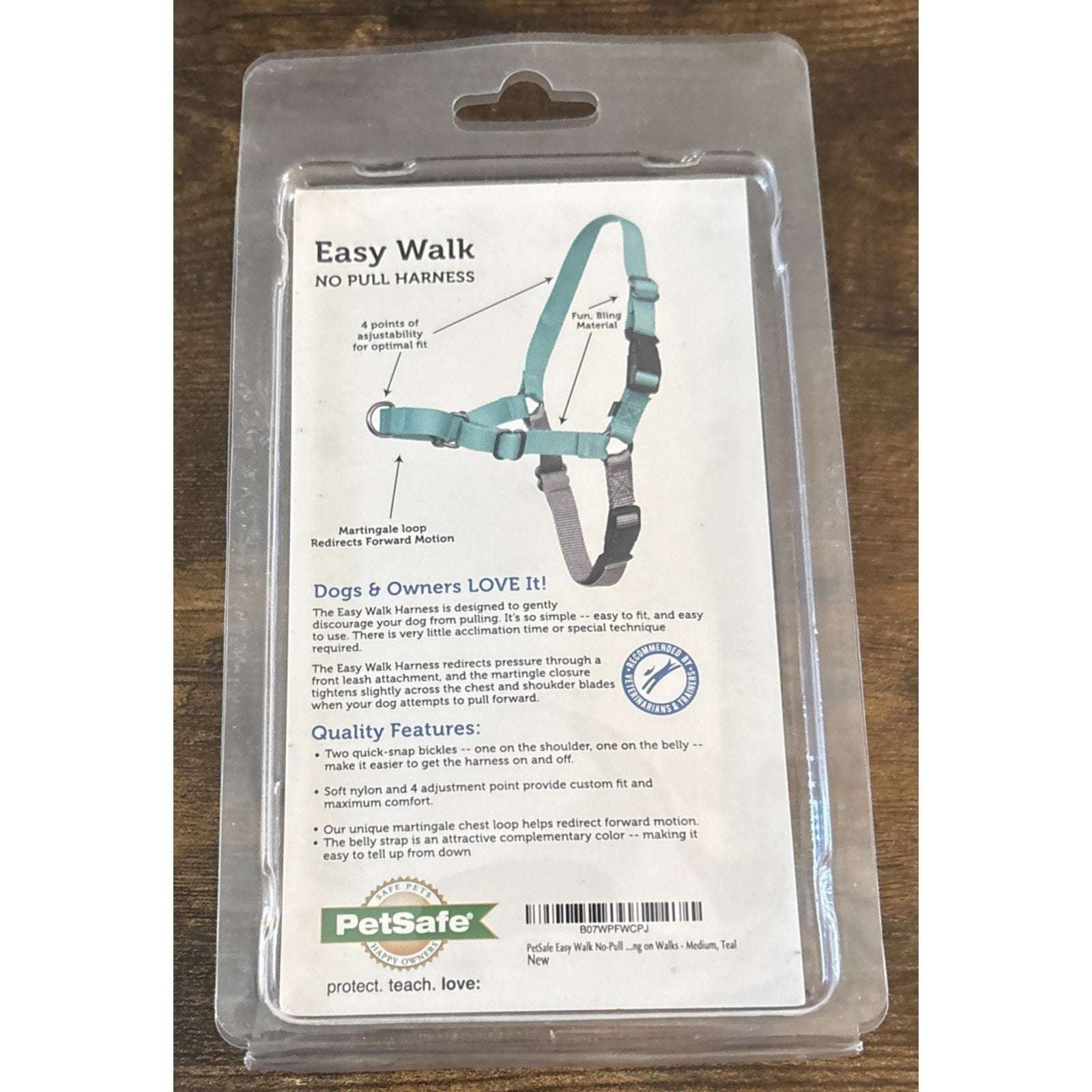 NEW PetSafe Easy Walk No Pull Adjustable Dog Harness Size Medium in Teal/Gray