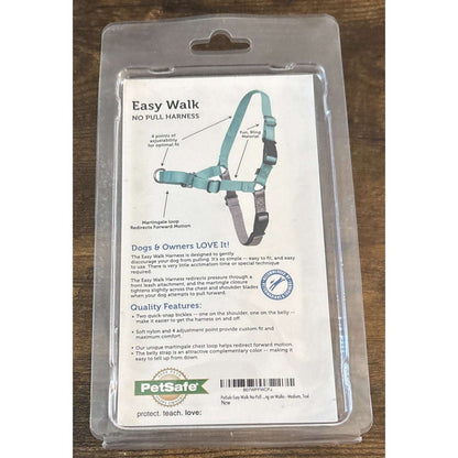 NEW PetSafe Easy Walk No Pull Adjustable Dog Harness Size Medium in Teal/Gray