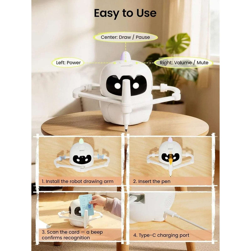 Smart Drawing Robot for Kids w/ 150 Cards, Lights & Voice Guide Educational Art
