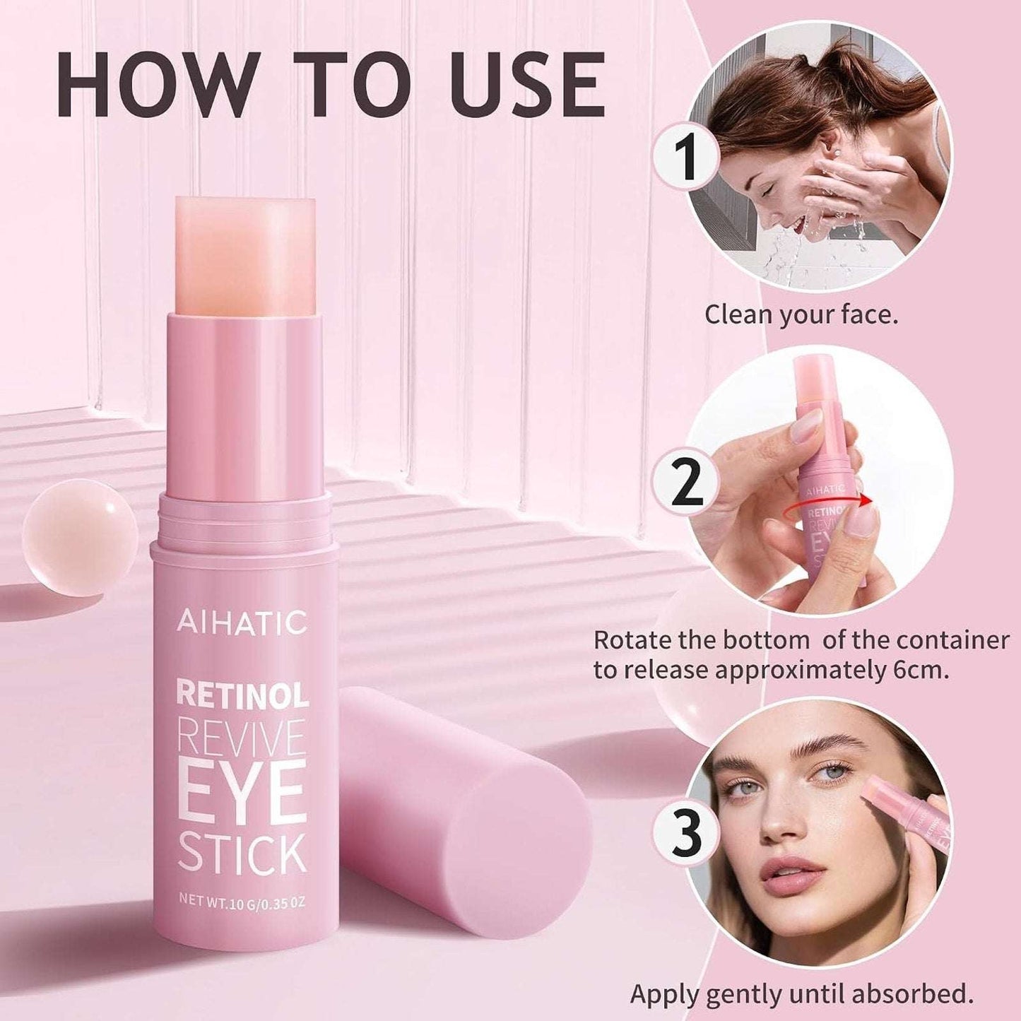 AIHATIC Retinol Revive Caffeine Hydrating Smoothing Eye Stick 10g w/ Hyaluronic