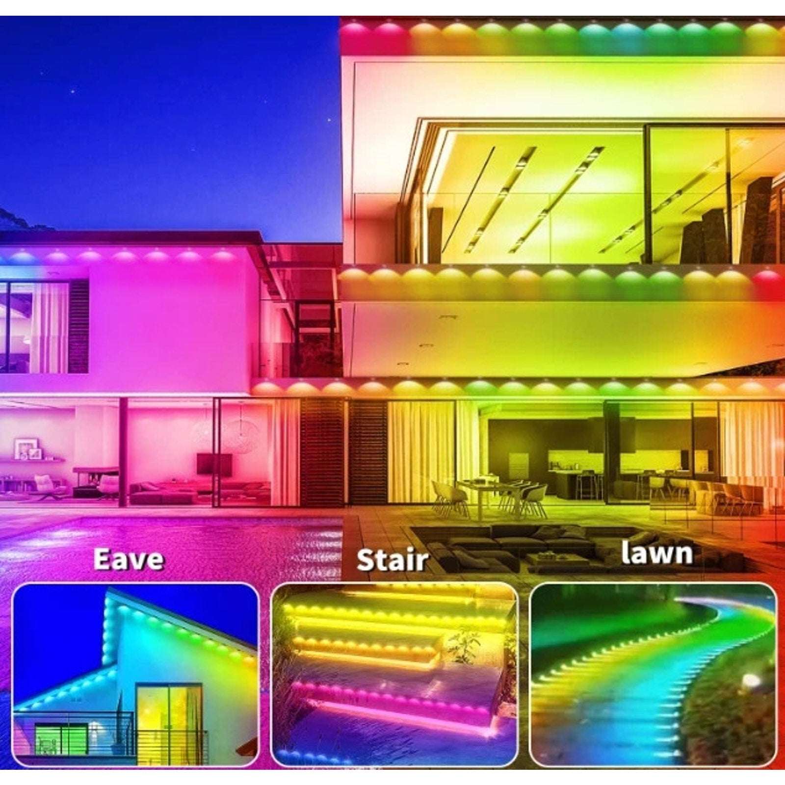 200Ft Permanent Outdoor RGB Smart Eaves Lights w App & Remote Control Waterproof