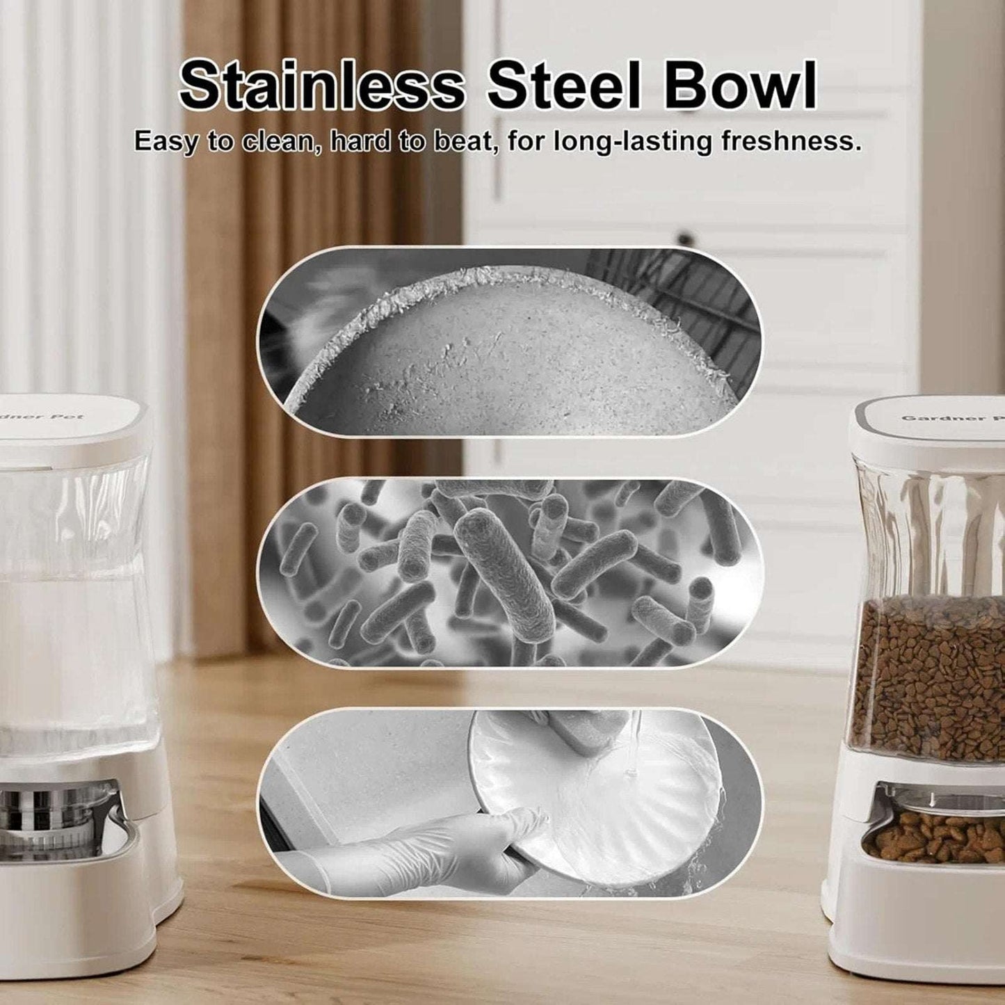 Gardner Pet Dog Automatic Gravity Water & Food Dispenser Set w/ Stainless Bowls