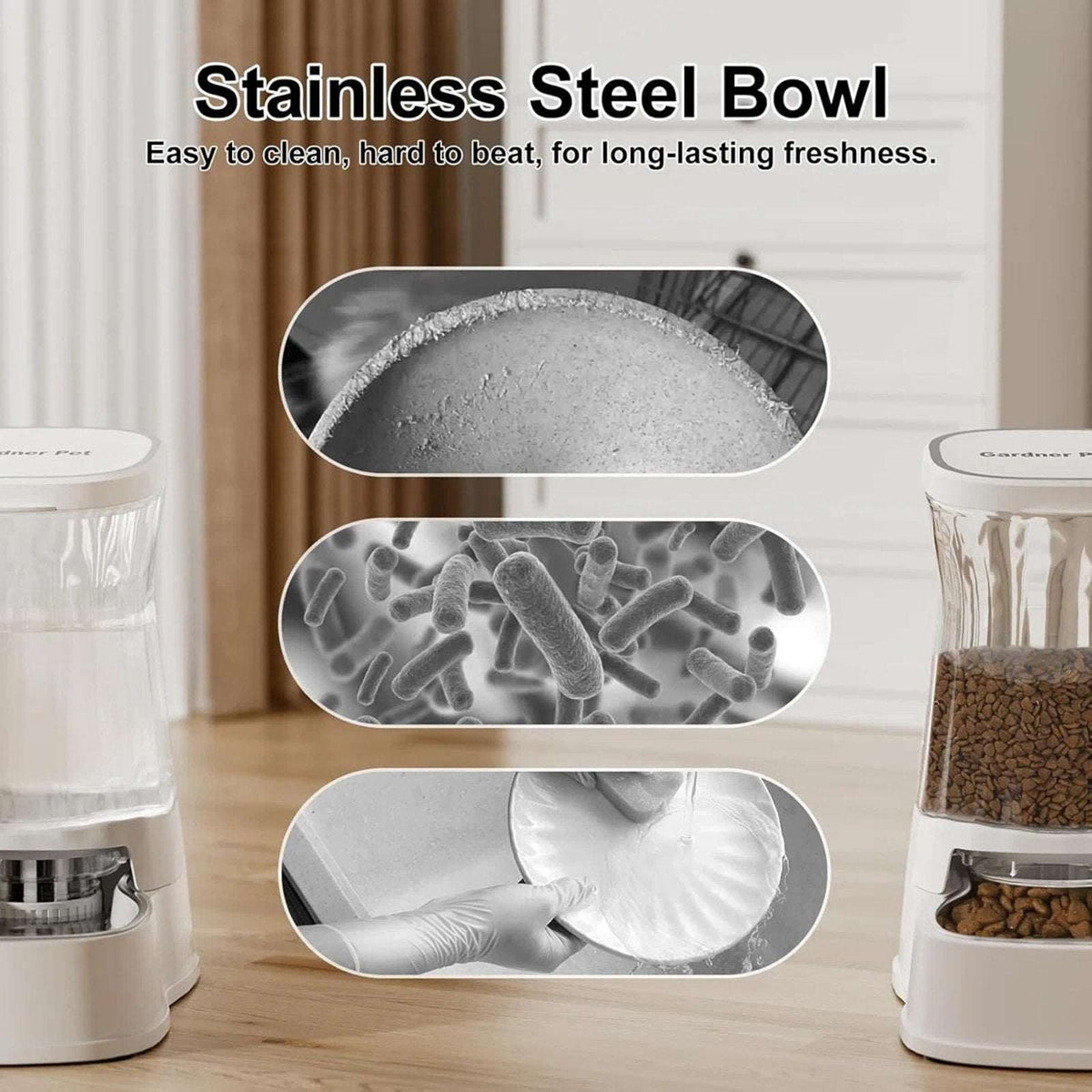 Gardner Pet Dog Automatic Gravity Water & Food Dispenser Set w/ Stainless Bowls