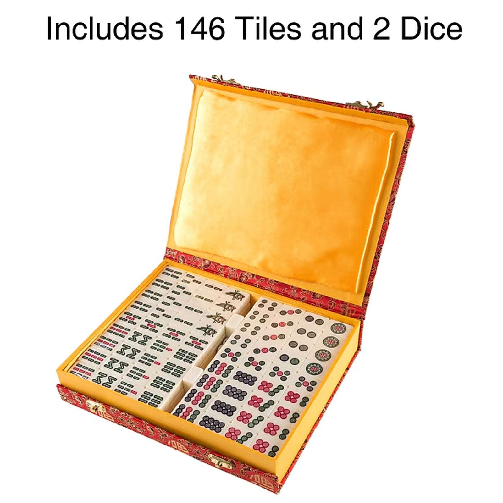 Traditional Chinese Mahjong Game Set w/ 144 Engraved +2 Spare Tiles, Dice & Case