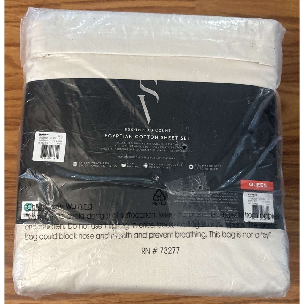 SIMPLY VERA WANG 800TC EGYPTIAN COTTON 4PC Sheet Set Whisper White QUEEN