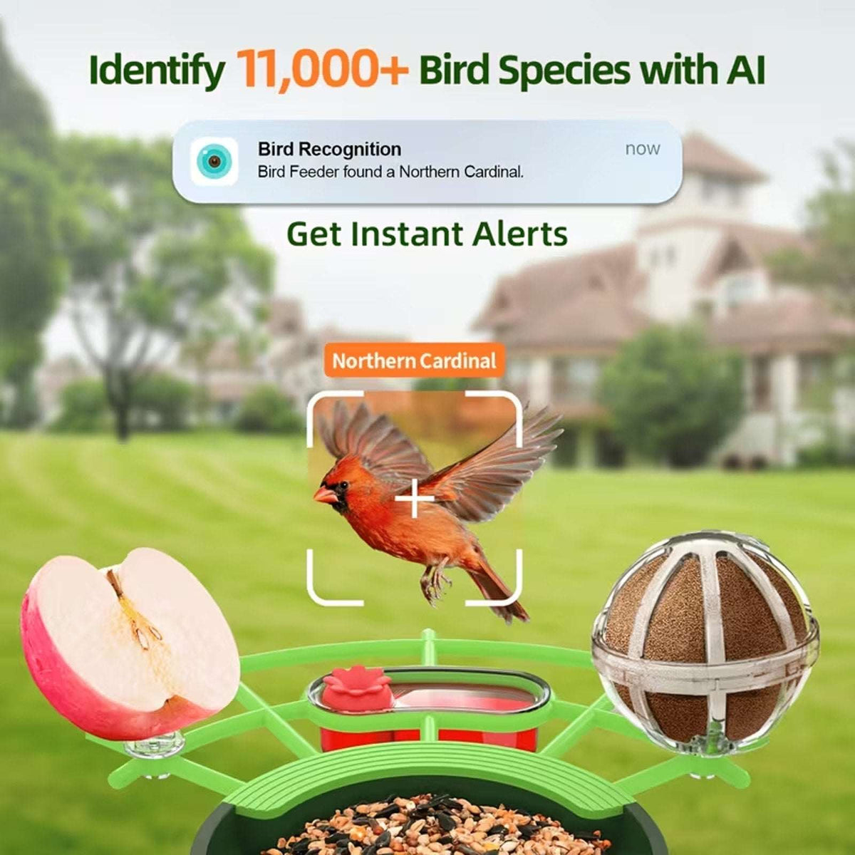 WIFI Solar Powered IP66 Smart Bird Feeder 2K HD Video Camera, Mic & AI Indentify