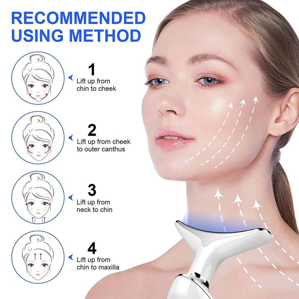 7-Color Anti-Aging Firming Face & Neck Massager w Heat EMS Red Light Beauty Devi