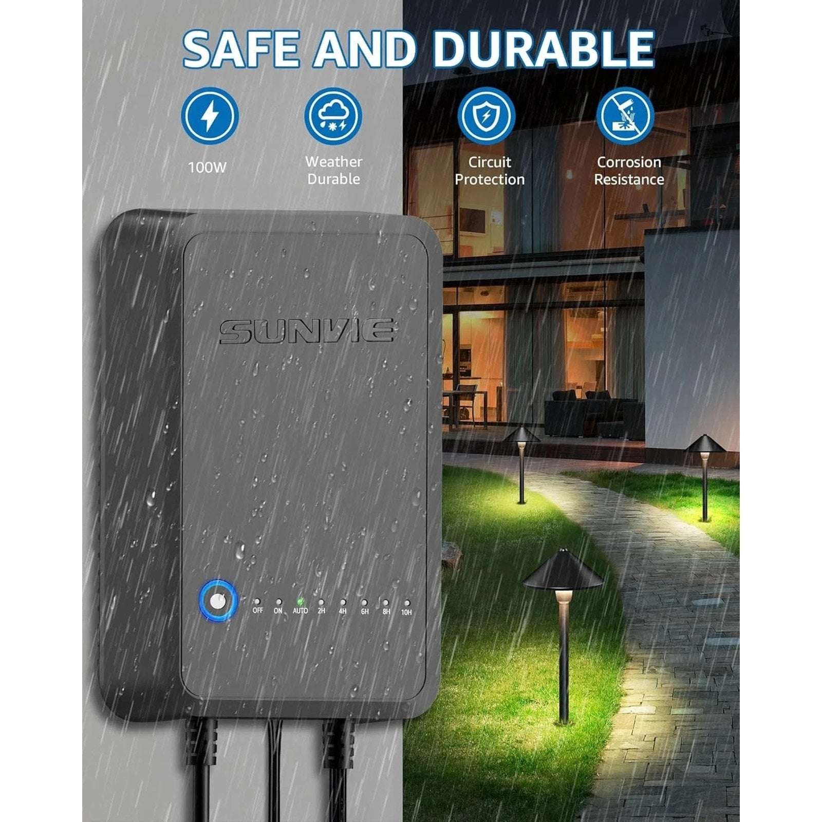 SUNVIE 100W Low Voltage Landscape Transformer Outdoor Lights Timer Photocell