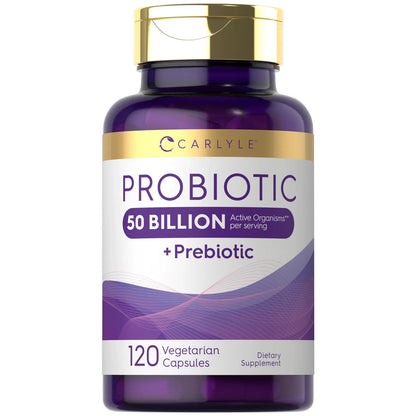 Probiotics 50 Billion CFUs 120 Capsules with Prebiotics by Carlyle EXP 02/2028
