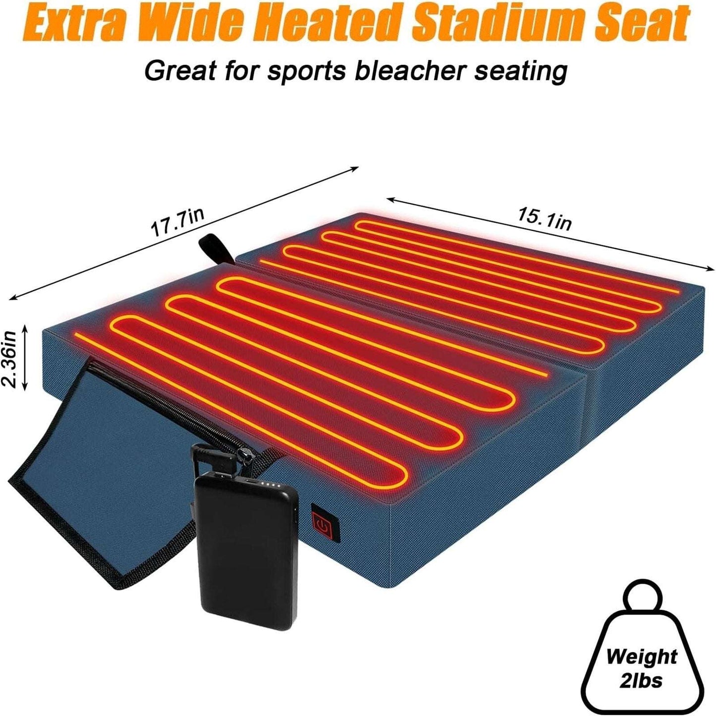 Extra Wide Heated Stadium Seat Cushion Foldable Portable Bleacher 3 Heat Setting