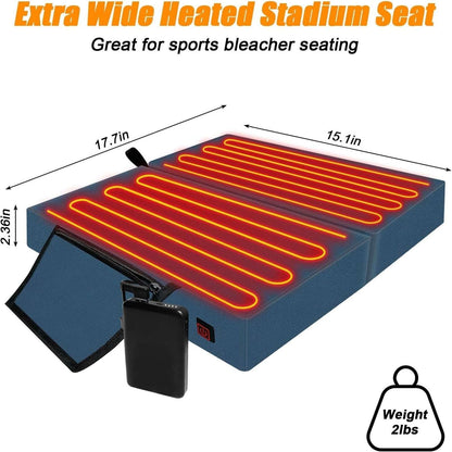 Extra Wide Heated Stadium Seat Cushion Foldable Portable Bleacher 3 Heat Setting