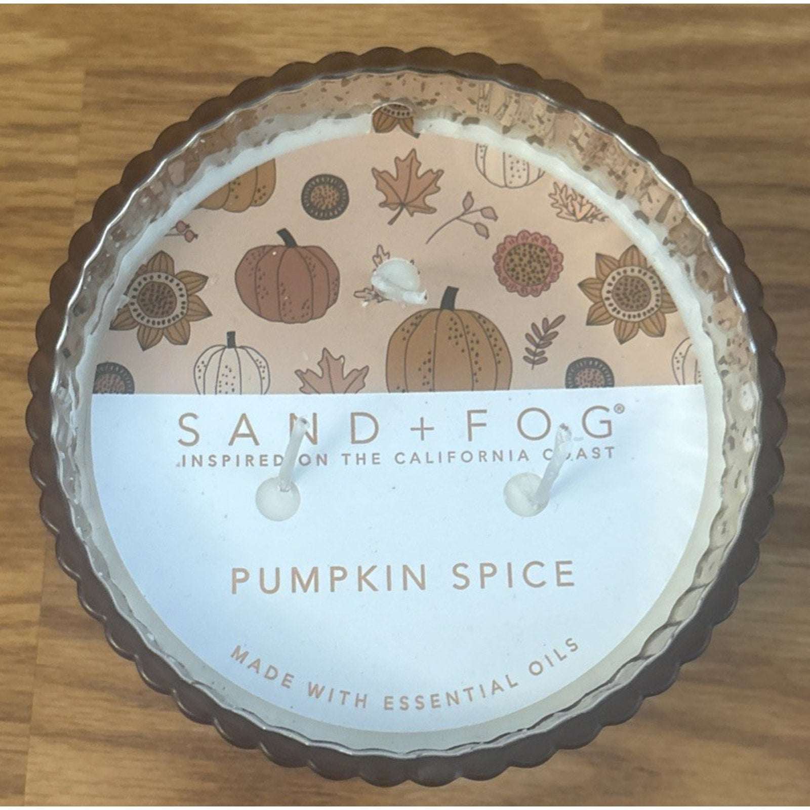 Sand + Fog Pumpkin Spice 16oz Essential Oils 3 Wick Candle in Amber Deco Holder