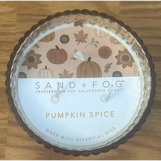 Sand + Fog Pumpkin Spice 16oz Essential Oils 3 Wick Candle in Amber Deco Holder