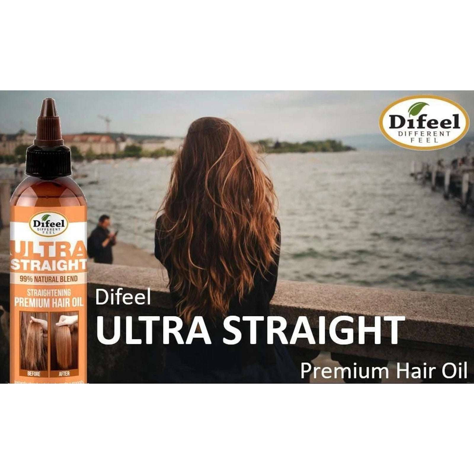 3 Pack Difeel 99% Natural Premium Ultra Straight Hair Oil Shine & Smooths 8 floz