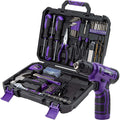 CARTMAN 150 Piece Tool Set, Home Tool Kit w/ 8V Purple Cordless Drill Set & Case