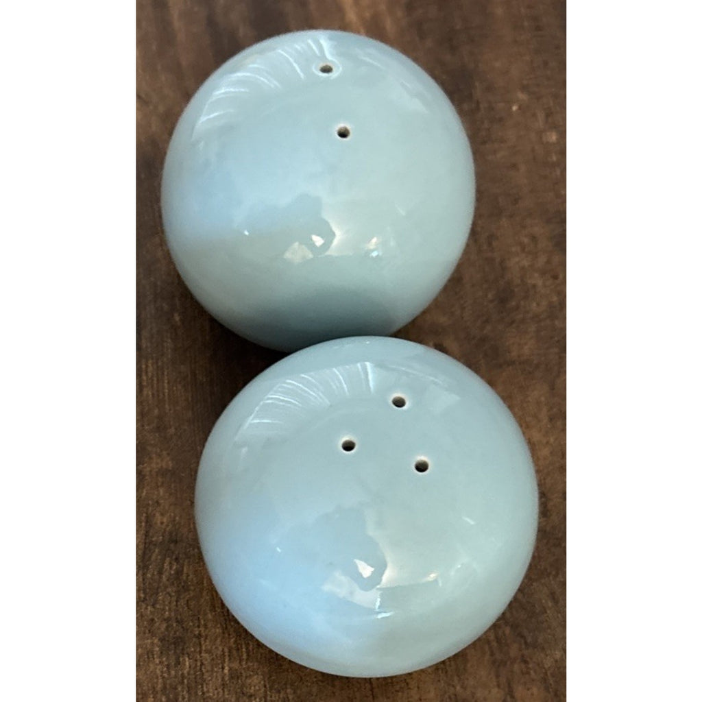 Vintage Japan Ceramic Sphere MCM Salt and Pepper Shakers Blue Gloss Glaze - Pair